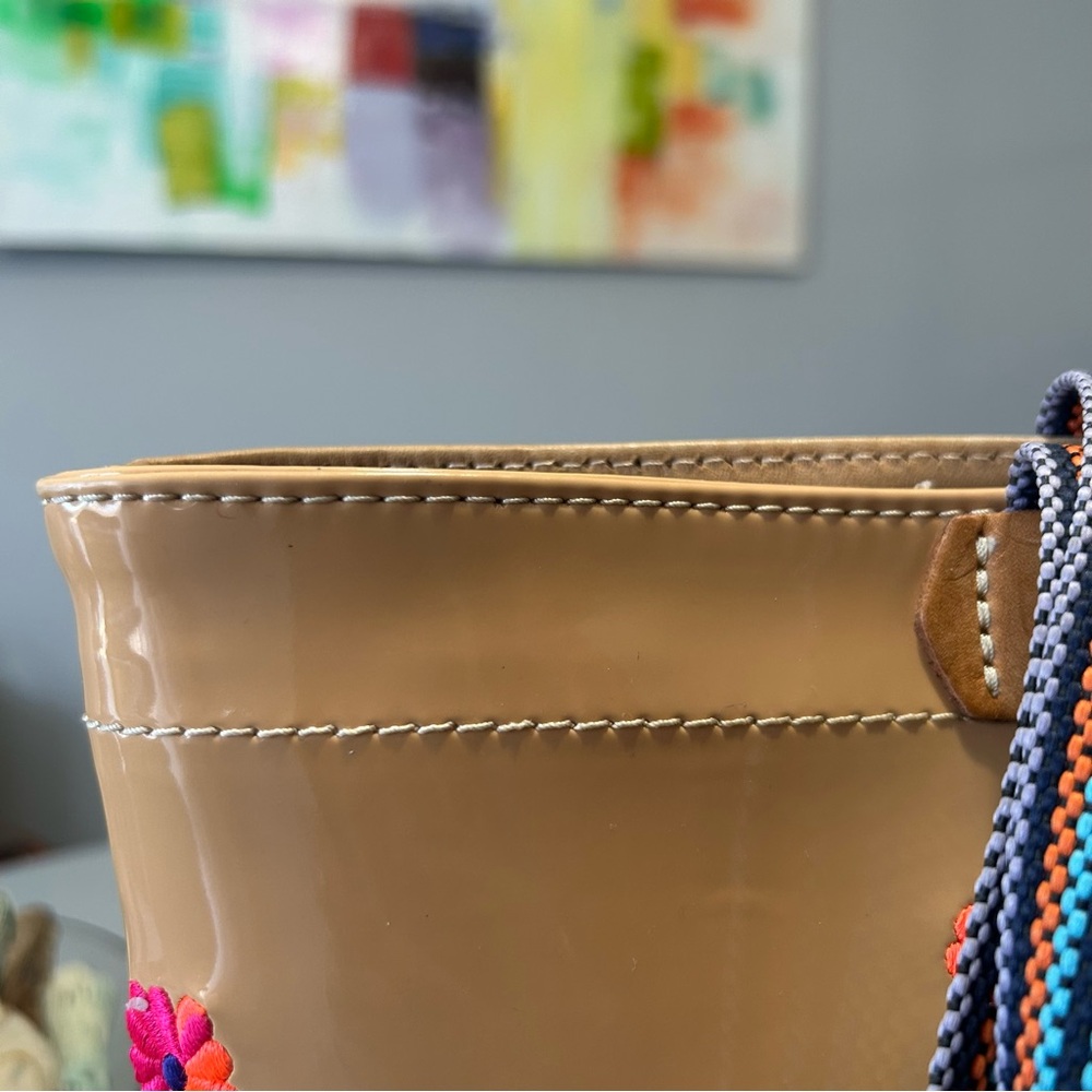 🌸🌼🌺 Consuela Brett Easy Tote Tan Patent Tote - Pink and Orange Floral Appliqués - Picture 7 of 16